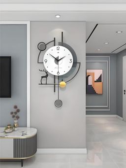 The Art House - CL87 62 x 35cm Grey and White Round Metal Wall Clock