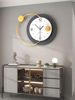 The Art House - CL88 47 x 40cm Grey , White and Gold Round Metal Wall Clock