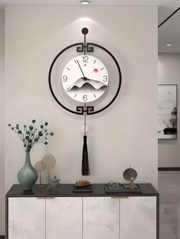 The Art House - CL96 69 x 37cm Black and White Round Metal Wall Clock