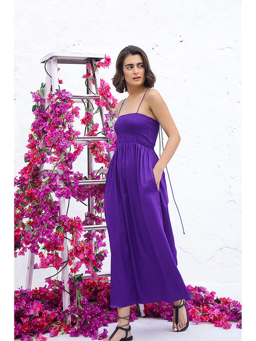 open lace back dress Berylove Women Purple Maxi Dress Appliques A Line V Neck Spaghetti Straps  Pleated Long Wedding Party Guest Dress main image 0