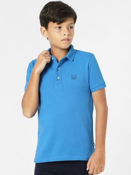 Jack & Jones Junior - Blue Logo Print Polo Neck T-shirt