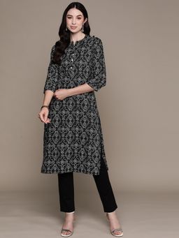 Anubhutee - Women Black Bandhani Printed Pure Cotton Kurta