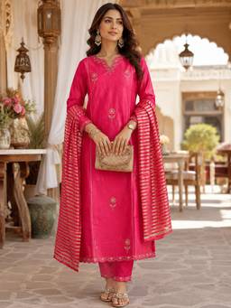 Gahan - Womens Shimmer Silk Blend Embroidered Kurta with Pant & Dupatta