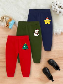 Trampoline - Multi-Color Tree & Star Printed Fleece Joggers (Pack of 3) (0-3 Months)