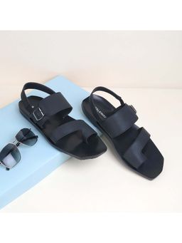 Walkway - Men Black One Toe Casual Ankle-Strap Sandals