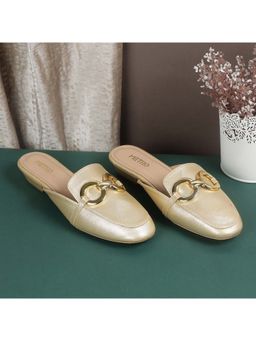 Metro - Women Gold Slip On Mules Heels