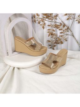 Mochi - Women Gold Open Casual Wedges Heels