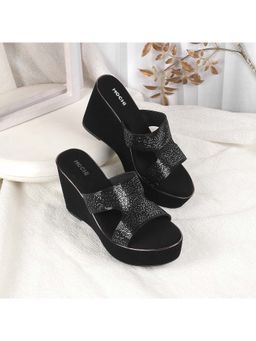 Mochi - Women Black Open Casual Wedges Heels