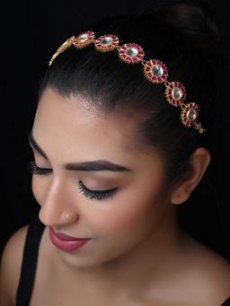 AG'S - Rose Pink Gold Plated Kundan Sheesh Phool