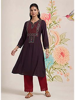 Lakshita - Jugani Wine Embroidered Kurta