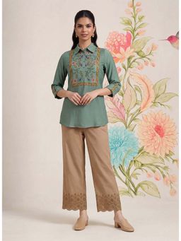 Lakshita - Aaroh Green Cotton Blend Embroidered Tunic