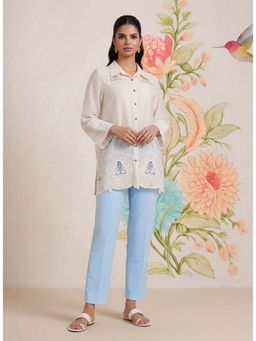 Lakshita - Ivory Embroidered Three Fourth Sleeves Shirt