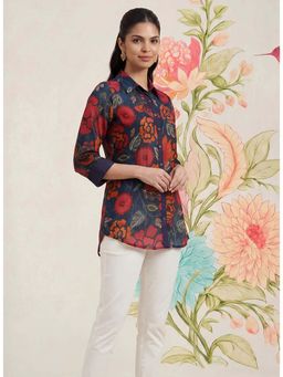 Lakshita - Navy Blue Floral Three Fourth Sleeves Shirt