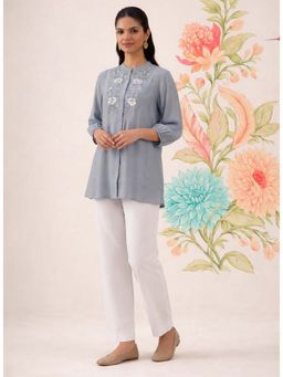 Lakshita - Blue Embroidered Three Fourth Sleeves Shirt