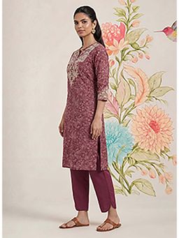 Lakshita - Iraavat Wine Embroidered Cotton Kurta and Pant