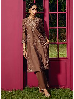 Lakshita - Jogan Brown Embroidered Chanderi Kurta and Pant