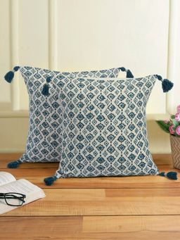 Eyda - Hand Block Blue Color Cushion Cover Set of 2(18x18 Inch)