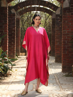 WeaverStory - Hot Pink Handloom Kaftan Dress