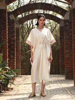 WeaverStory - Ivory Handloom Kaftan Dress