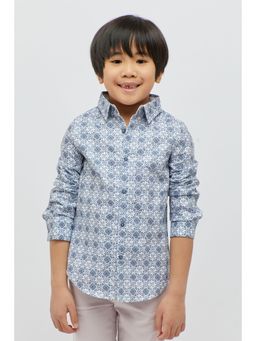 One Friday - Formal Printed Blue Shirt