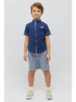 One Friday - Chinese Collar Blue Shirt