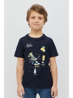 One Friday - Navy Blue Solid T-Shirt