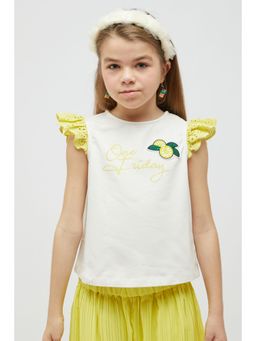 One Friday - White Top with Yellow Sleeves