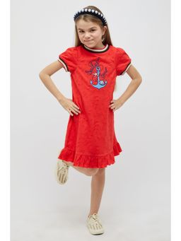 One Friday - Red Embroidered Relaxed Dress