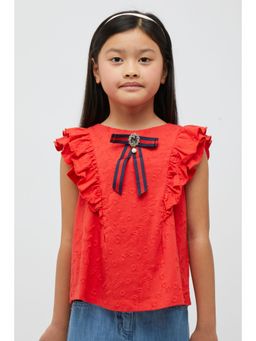 One Friday - Red Embroidered Top