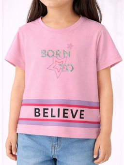 Purple United Kids - Girls Printed T-Shirt-Light Pink