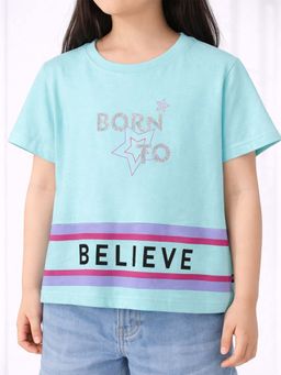Purple United Kids - Girls Printed T-Shirt-Light Blue