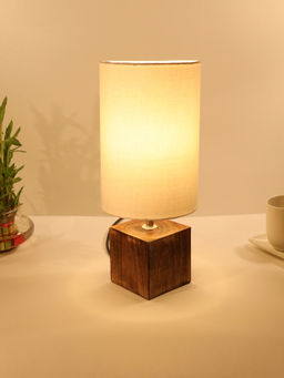 Homesake - Zen Wood Bedside Table Lamp Cube Khaki