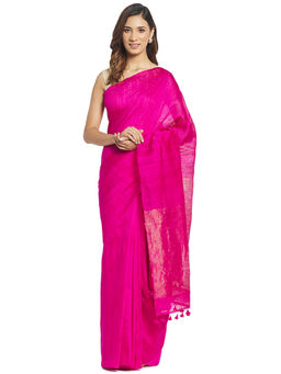 Fabindia - Fuchsia Hand Woven Silk Saree