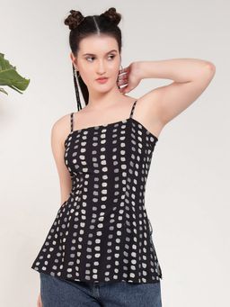 Deebaco - Black Polka Strappy Pure Rayon Women Top
