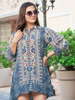 KAFTANIZE - Midnight Blue Floral Hand Block Printed Tunic