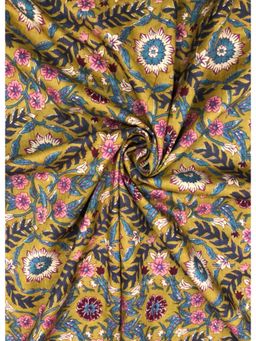 Palash - Hand Block Floral Printed Cotton Yellow Dress Material