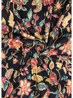Palash - Hand Block Floral Printed Cotton Black Dress Material