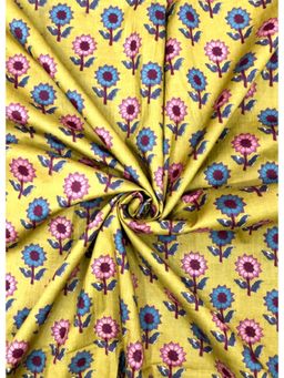 Palash - Hand Block Floral Printed Cotton Yellow Dress Material