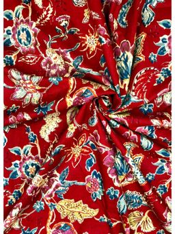 Palash - Hand Block Floral Printed Cotton Red Dress Material