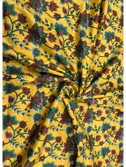 Palash - Hand Block Floral Printed Cotton Yellow Dress Material
