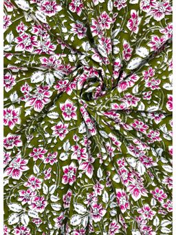 Palash - Hand Block Floral Printed Cotton Green Dress Material