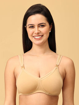 The Mom Store - Beige Cotton Elastane Solid Nursing and Feeding Non Padded Bra
