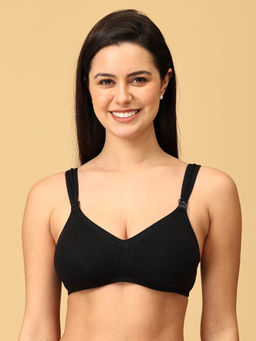 The Mom Store - Black Cotton Elastane Solid Nursing and Feeding Non Padded Bra