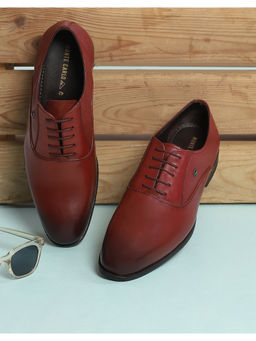 Monte Carlo - Men Wine Solid Leather Lace Up Compamporary Oxfords