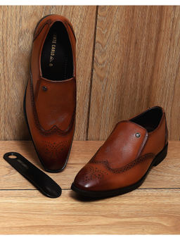 Monte Carlo - Men Tan Solid Leather Compamporary Slip On Loafers