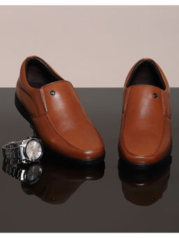 Monte Carlo - Men Tan Solid Leather Slip On Compamporary Loafers