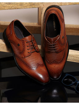 Monte Carlo - Men Tan Solid Leather Lace Up Compamporary Brogues