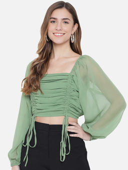 Trend Arrest - Solid Green Ruching Top