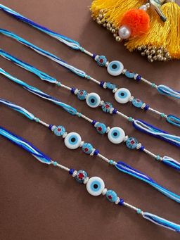 Digital Dress Room - Beautiful White Evil Eye Rakhi Beads Thread Rakhi (Pack of 6)