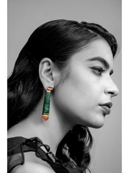 La marque-M - Green Stone Carved Diamond Earrings